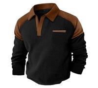 Sudaderas de punto gofre con cremallera de un cuarto para hombre, sudadera de cuello alto, sudadera de manga larga, suéter clásico de retazos a cuadros, polos atléticos para hombre, B-negro, 3XL