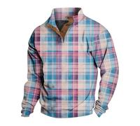 Sudaderas de retazos para hombre, de manga larga, polo, versátiles, con cuello semiabierto y botones, camisas casuales de golf, ajuste holgado, ropa de calle Tennic, a cuadros coloridos, estampado 3D
