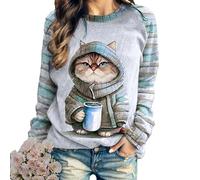 Sudaderas de suéter Impresas en 3D de Gato Lindo para Mujer Camiseta de Manga Larga con Estampado gráfico Divertido Suéter Tops