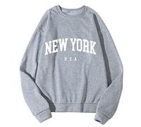 Sudaderas deportivas de manga larga para mujer Y2K 2025 New York U.S.A. Suéteres personalizados, cuello redondo, sudaderas sólidas, ajuste holgado, lisas, lindas, a la moda, para mujer, con estampado