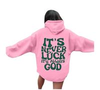 Sudaderas divertidas con capucha para mujer, diseño de Jesús, con texto en inglés "It's Never Luck It's Always God", de manga larga, con capucha, diseño de texto "Faith Cool Y2K", con texto en inglés