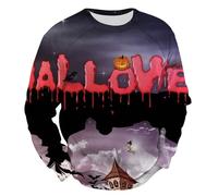 Sudaderas estampadas para hombre, disfraces de Halloween para adultos, sudadera con estampado de teñido anudado, cuello redondo, sin capucha, ajuste holgado, ropa técnica casual para exteriores, D, M