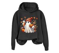 Sudaderas estéticas de Halloween para mujer, de manga larga, disfraz de Halloween, sudadera con capucha gráfica, truco o trato, trajes cómodos para Halloween, bruja, hazlo espeluznante, Negro, XL