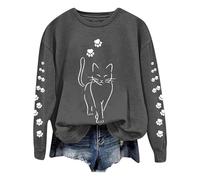 Sudaderas holgadas de manga larga con estampado gráfico de gato lindo para mujer 2026, gris oscuro, XL