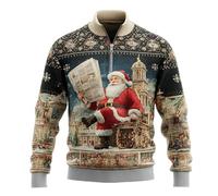 Sudaderas Hombres - Sudadera Hombre Sin Capucha Sudadera sin cuello con media cremallera y estampado novedoso único con textura acanalada para un estilo informal y festivo en varios diseños (Grey M)