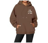 Sudaderas informales con capucha para mujer, diseño con texto en inglés "I Am A Child of God", para otoño, a la moda, con capucha, de manga larga, ligera, estética, linda y divertida, café, S