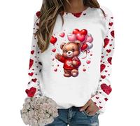 Sudaderas informales para mujer para el día de San Valentín con bonito estampado y cuello redondo y manga larga suéter para mujer mullido, Blanco, XL