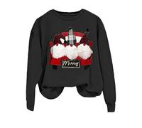 Sudaderas,Jersey navideño niña,Ladies Autumn Winter Warm Christmas Cute Printed Pullover Sweatshirt No Hoodie Sudadera Talla Grande Mujer (Black, XXL)