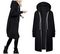 Sudaderas largas con capucha para mujeres Reino Unido talla grande cremallera completa chaquetas ligeras con capucha con bolsillos señoras casual ajuste holgado longitud hasta la rodilla sudaderas