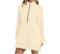 Sudaderas largas para mujer, media cremallera, casual, ligera, de manga larga, con bolsillos, dobladillo dividido, sudaderas de gran tamaño, abrigos de otoño, trajes de color liso, amarillo claro, XXL