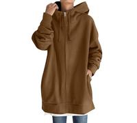 Sudaderas Mujer con Capucha Chaqueta Mujer Invierno Ropa Deporte Ofertas Flash del Dia Premium Hoy - Sweatshirt Polar Personalizada Talla Grande Ropa Deportiva Color Sólido Jersey(Café,XXL)