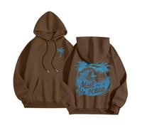 Sudaderas Mujer con Capucha Holgada, Sudadera Estampado Palmeras Surf Meet me at The Ocean, Manga Larga con Bolsillo Canguro, Tejido Suave Ideal para Paseos costeros y Look Playero Informal