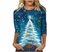 Sudaderas Mujer Navidad Tallas Grandes Camiseta Navidad Mujer Manga Larga con Estampado de Árbol de Navidad Xmas Sweatshirt Informales Chica Elegante Christmas Jumper Blusas Año Nuevo Abrigo