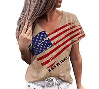 Sudaderas Mujer Ofertas Camiseta Pintada A Mano con Bandera Americana para Mujer, Camiseta con Cuello En V, Camisetas De Manga Corta, Camiseta del Día De La Independenc Ideas para Regalar A Mujer