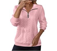 Sudaderas Mujer Sin Capucha,Ropa De Mujer Invierno,Forro Polar Mujers Cremallera,Suéter Sin Sombrero con Solapa Sólida Casual para Mujeres,Jersey Oversize,01-Pink,S