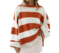 Sudaderas Mujer Women's Crew Neck Long Sleeved Striped Sweater with Flared Sleeves Pullover Mujer Sudaderas Largas De Mujer Casual (Orange, M)