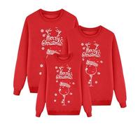 Sudaderas Navidad Familia Feo Divertidas Suéteres Navideños Parejas Cuello Redondo Coordinado Jersey Navidad Para Papá Mamá Niños Reno Invierno Sudadera De Navidad Casual Papá Noel Sweatshirt, rojo, S