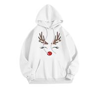 Sudaderas Navidad Hombre, Sudadera con Capucha a Juego para Parejas, con Estampado gráfico Divertido, de Manga Larga, Estilo Informal y cómoda, de Forro Polar. (White, L)