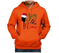 Sudaderas Navidad Hombre, Sudadera con Capucha navideña para Hombre 2024, Copas de Vino Tinto con Gorros de Papá Noel, Sudaderas con gráficos, suéter, Ropa de Invierno (Orange, L)