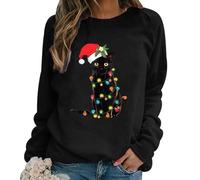 Sudaderas Navidad Mujer Sudadera Navideña Jersey de Navidad Mujer Ugly Christmas Jersey Navideño Feo Mujer Sudaderas Navideñas Xmas Pullover de Navidad con Luces Mujer Jerseys Navideños Feos Negro 3XL