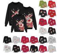 Sudaderas Navideñas Familiares Suéter Familia Invierno Jersey Navideño Familiar Manga Larga Pullover Mujer Hombre Niño Niña Chica Chico Christmas Jumper Blusas Cuello Redondo Tops Talla Grande 03