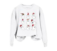 Sudaderas navideñas para mujer 2024, linda camiseta de forro polar gráfico de Navidad, talla grande, ligera, Blanco, M