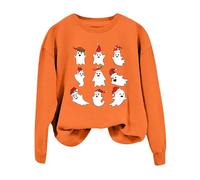 Sudaderas navideñas para mujer 2024, linda camiseta de forro polar gráfico de Navidad, talla grande, ligera, naranja, M