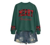 Sudaderas navideñas para mujer, parche con purpurina Merry Christmas, jersey con estampado de letras, bordado a rayas, tops con cremallera, Negro Verde, XL
