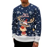 Sudaderas Navideñas Sudadera para Hombres Navidad Reno Suéter Originales Jersey Christmas Pullover Sweatshirt Informales Manga Larga Sudaderas Elegante Suave y Confortable