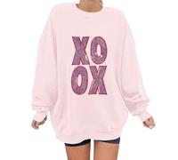 Sudaderas para el día de San Valentín para mujer, de gran tamaño, con bordado de cuello redondo, para el día de San Valentín, Rosa., XL