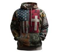 Sudaderas para hombre grande y alto, informal, con la bandera americana, sudadera de manga larga con capucha y texto en inglés "God Worship", camiseta retro de amor y cristo Little House Big, azul, S