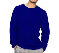 Sudaderas para hombre, manga larga, cuello redondo, color liso, ajuste holgado, casual, inteligente, elástica, puños elásticos, suéter cómodo, deportivo, trabajo, caminar, senderismo, azul, L
