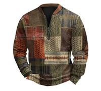 Sudaderas para hombre vintage con estampado 3D de punto con cremallera de un cuarto, Ejercito Verde, Small