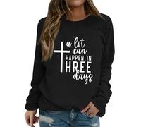 Sudaderas para mujer A Lot Can Happen In Three Days con cuello redondo de manga larga casual para mujer, sudadera casual para otoño e invierno, a la moda, cómoda, Negro, S