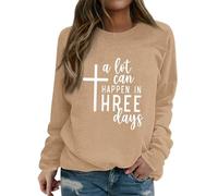 Sudaderas para mujer A Lot Can Happen In Three Days con cuello redondo de manga larga casual para mujer, sudadera casual para otoño e invierno, a la moda, cómoda, caqui, XXL