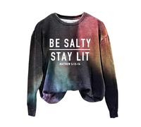 Sudaderas para mujer Be Salty Stay Lit Matthew 5:13 14, cuello redondo, manga larga, sudadera para mujer, casual, cómoda, para invierno, a la moda, Negro, M