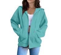 Sudaderas para mujer, chaqueta deportiva con cremallera y solapa, de gran tamaño, casual, con bolsillos (regenmantel lang, verde menta, XL