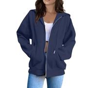 Sudaderas para mujer, chaqueta deportiva con cremallera y solapa, de gran tamaño, casual, con bolsillos (regenmantel lang, azul marino, M