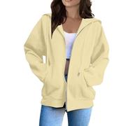 Sudaderas para mujer con cremallera y solapa, chaqueta deportiva de gran tamaño, casual, lisas, con bolsillos (regenmantel lang, amarillo, XL
