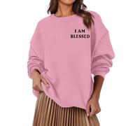 Sudaderas para mujer con cuello redondo "I Am Blessed, sudadera de manga larga para mujer, para otoño e invierno, cómoda, casual, a la moda, rosa, S