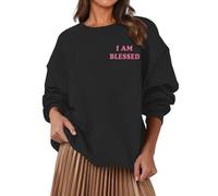 Sudaderas para mujer con cuello redondo "I Am Blessed, sudadera de manga larga para mujer, para otoño e invierno, cómoda, casual, a la moda, Negro, S