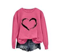 Sudaderas para mujer con diseño de corazón de manga larga y cuello redondo para mujer, sudadera de invierno a la moda, casual, cómoda para otoño, hot pink, XXL