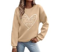 Sudaderas para mujer con diseño de corazón Do What You Love, cuello redondo, manga larga, holgada, casual, para otoño, a la moda, para invierno, cómoda, casual, sudadera para mujer, café, 3XL