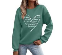 Sudaderas para mujer con diseño de corazón Do What You Love, cuello redondo, manga larga, holgada, casual, para otoño, a la moda, para invierno, cómoda, casual, sudadera para mujer, verde, XXL