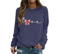 Sudaderas para mujer, con lazo de amor, cuello redondo, manga larga, casual, casual, a la moda, para invierno, cómoda para otoño, azul marino, XXL