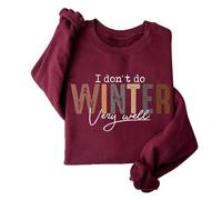 Sudaderas para mujer con texto en inglés "I Don't Do Very Well" de manga larga y cuello redondo para mujer, sudadera de moda, casual, cómoda, para invierno, Vino, S