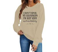 Sudaderas para mujer con texto en inglés "I Don't Spoil My Grandkids Im Just Very Accommodating", cuello redondo, manga larga, para otoño, invierno, moderna, casual, cómoda, caqui, XL