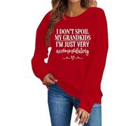 Sudaderas para mujer con texto en inglés "I Don't Spoil My Grandkids Im Just Very Accommodating", cuello redondo, manga larga, para otoño, invierno, moderna, casual, cómoda, rosso, XL