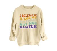 Sudaderas para mujer con texto en inglés "I Tolerate A Lot Of Things But Not Gluten", cuello redondo, manga larga, sudadera de moda para otoño e invierno, cómoda y casual, beige, XL
