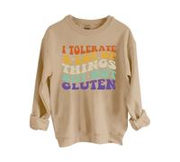 Sudaderas para mujer con texto en inglés "I Tolerate A Lot Of Things But Not Gluten", cuello redondo, manga larga, sudadera de moda para otoño e invierno, cómoda y casual, caqui, S